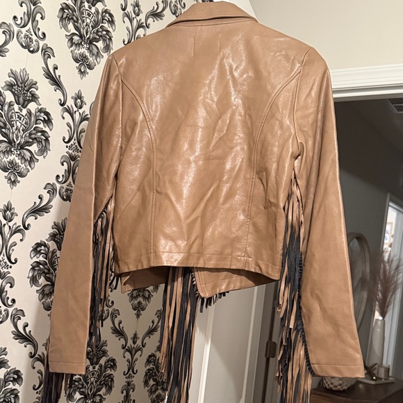 Tan Leather Jacket with Fringe - Picture 5 of 5